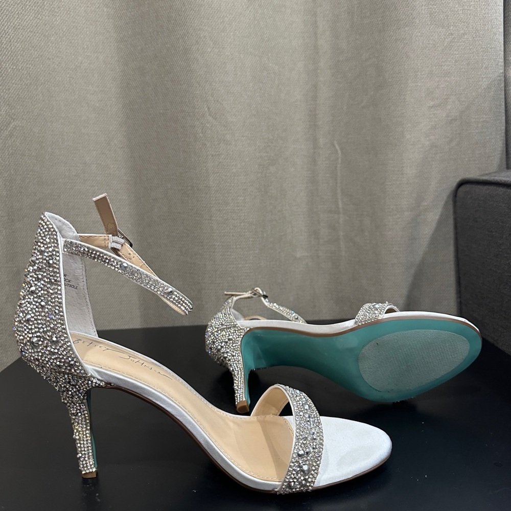 Betsy Johnson White Rhinestone heels